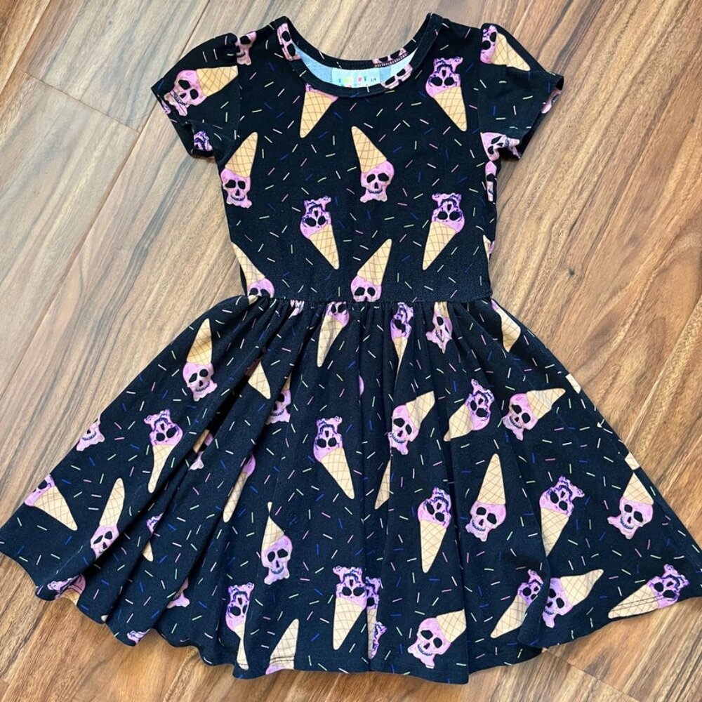 Dot Dot Smile Classic Cap Sleeve Dress Pink Skull Ice Cream Cones 3/4